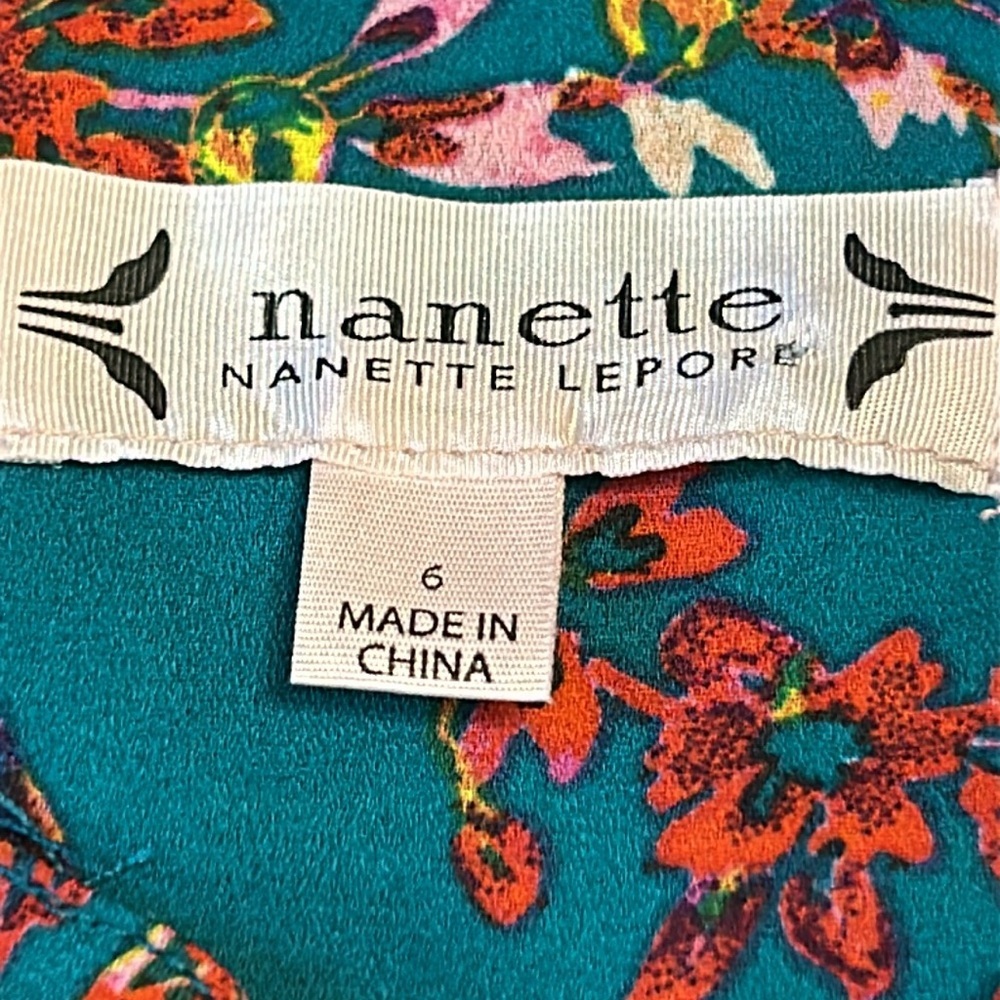 NWT NANETTE by NANETTE LEPORE 6 teal fit & flare midi L-sleeve floral dress - Picture 3 of 14